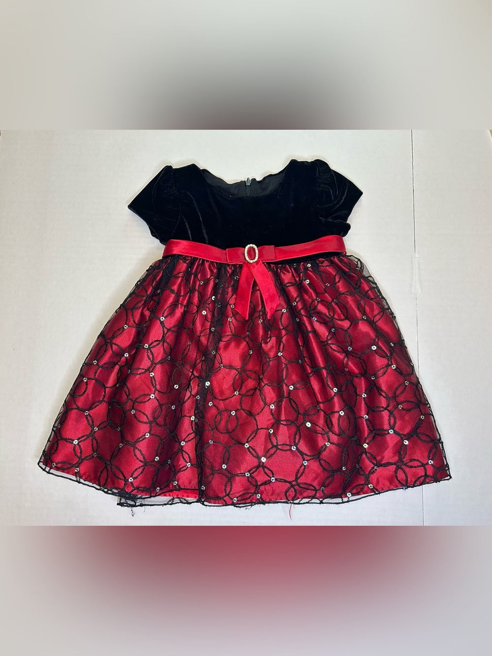 Girls Red Sparkle Black Velvet Sequin Cinderella Christmas Dress Size 24 months
